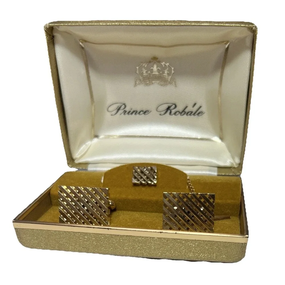 Men's‎ Vintage New In Box Prince Robale Timeless Gold Tone Cuff Links & Tie Pin